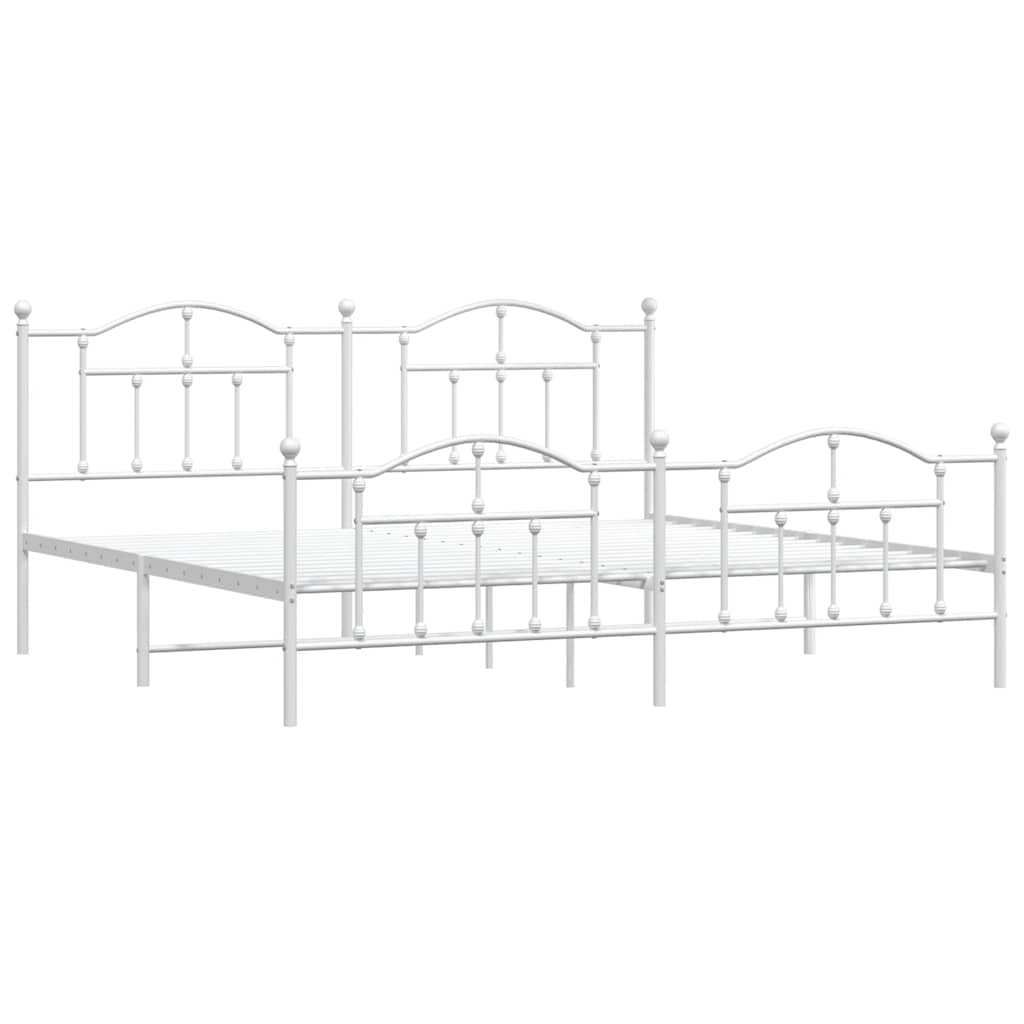 Metal Bed Frame without Mattress with Footboard White 193x203cm
