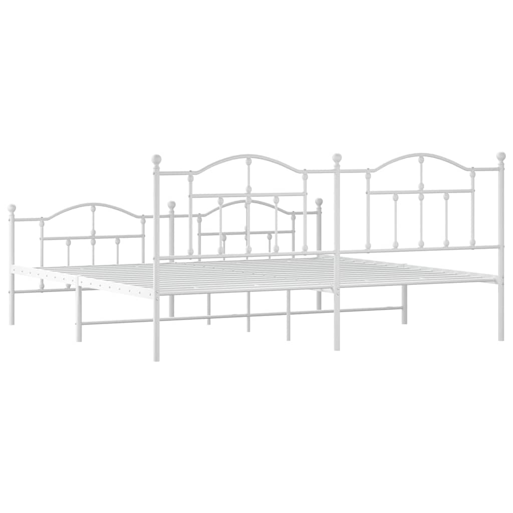 Metal Bed Frame without Mattress with Footboard White 193x203cm