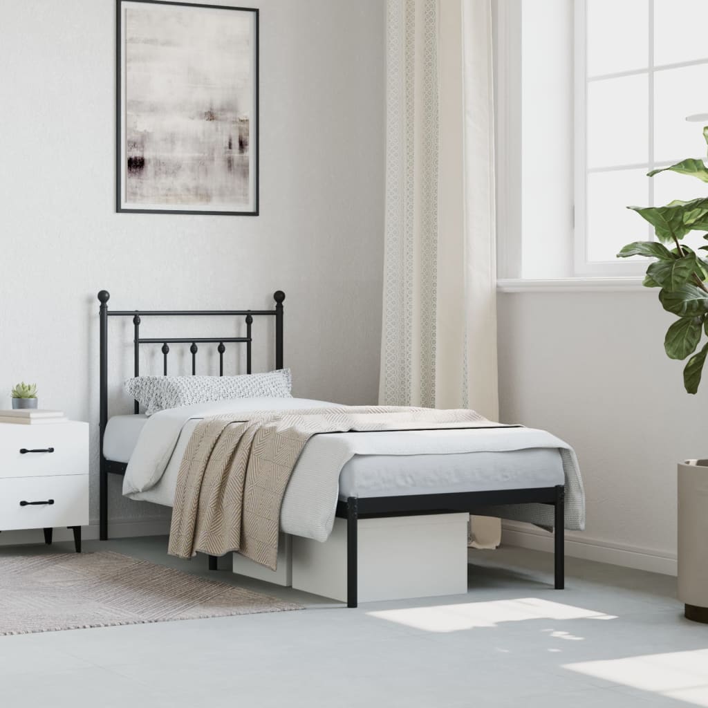 Metal Bed Frame without Mattress with Headboard Black 75x190cm