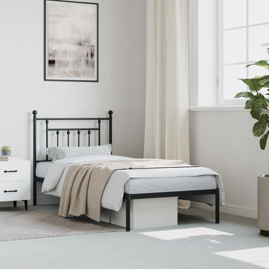 Metal Bed Frame without Mattress with Headboard Black 90x200cm