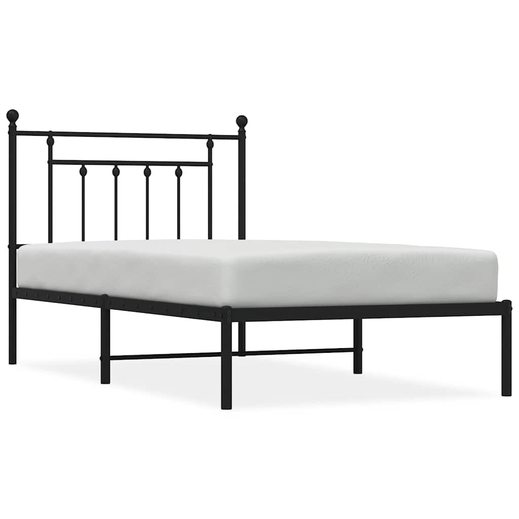 Metal Bed Frame without Mattress with Headboard Black 100x190cm