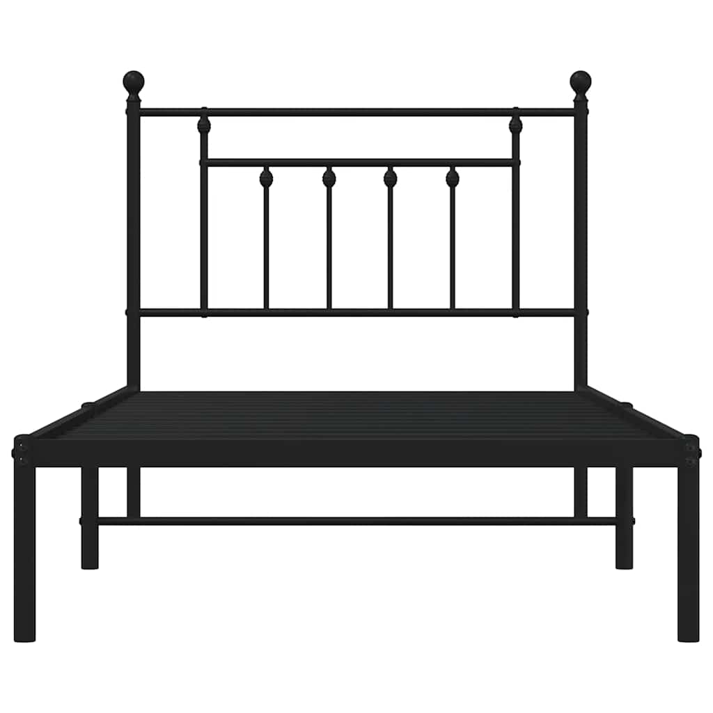 Metal Bed Frame without Mattress with Headboard Black 100x190cm