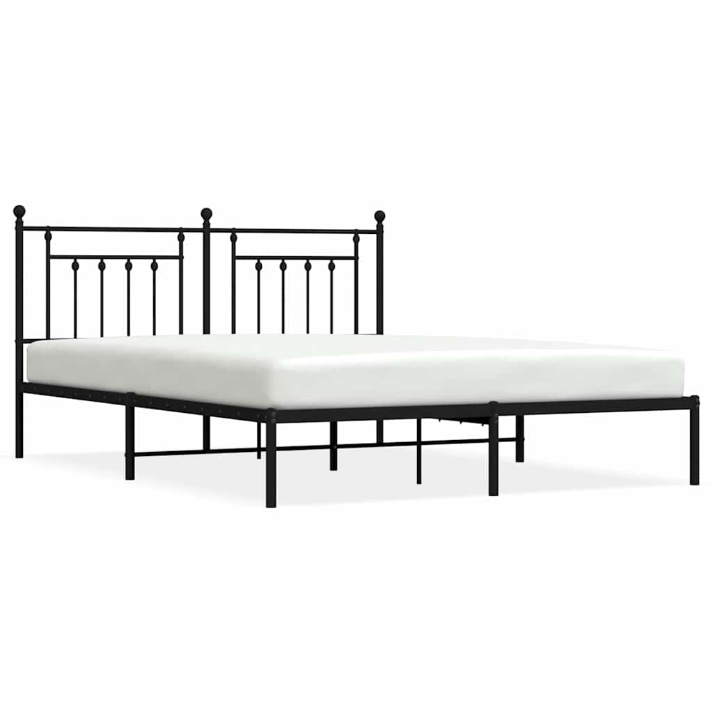 Metal Bed Frame without Mattress with Headboard Black 183x213cm