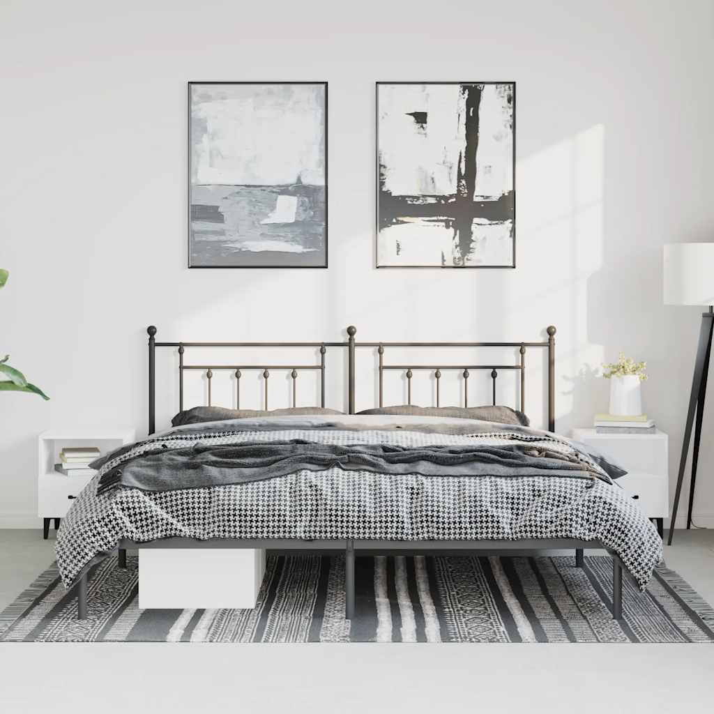 Metal Bed Frame without Mattress with Headboard Black 193x203cm
