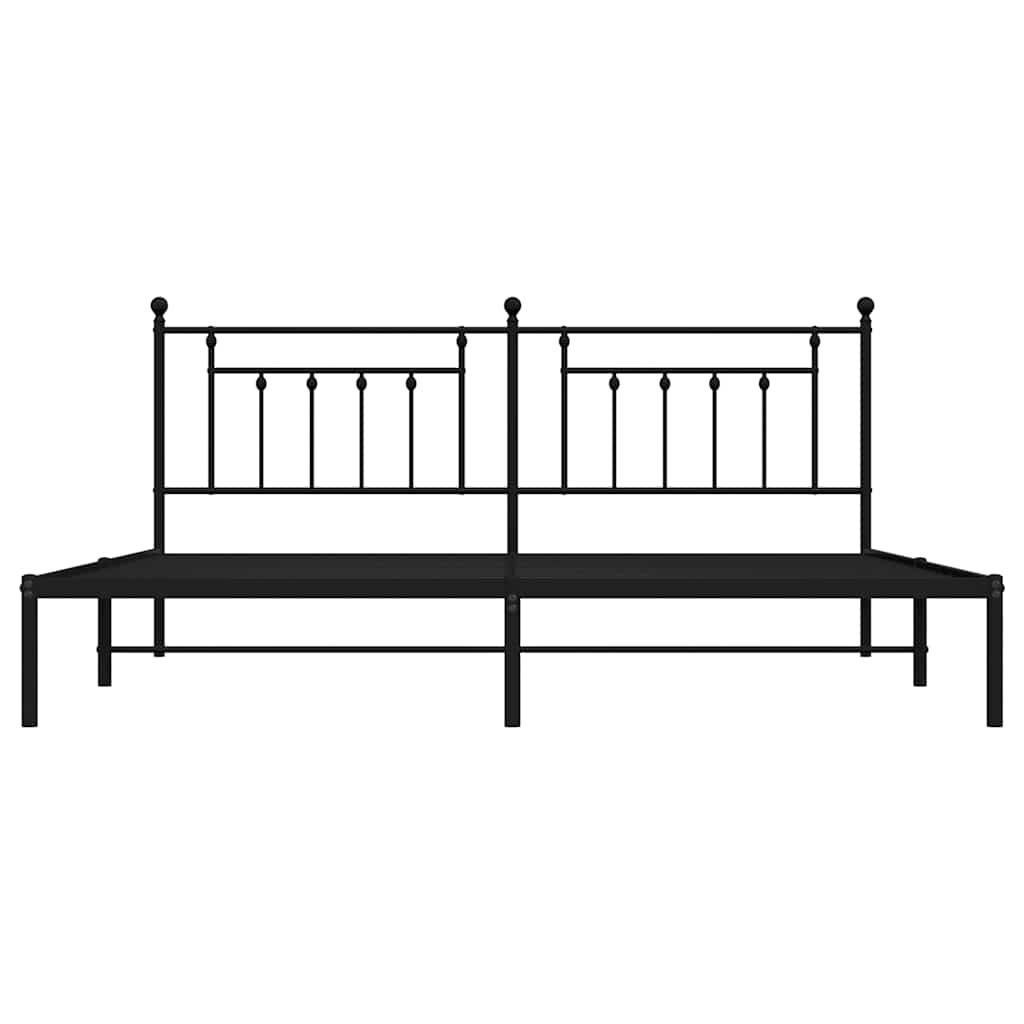 Metal Bed Frame without Mattress with Headboard Black 193x203cm