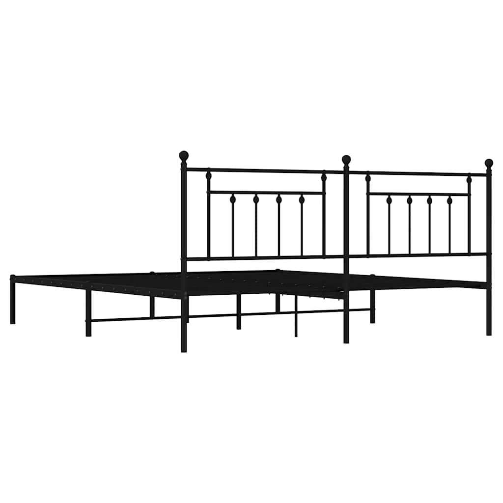 Metal Bed Frame without Mattress with Headboard Black 193x203cm