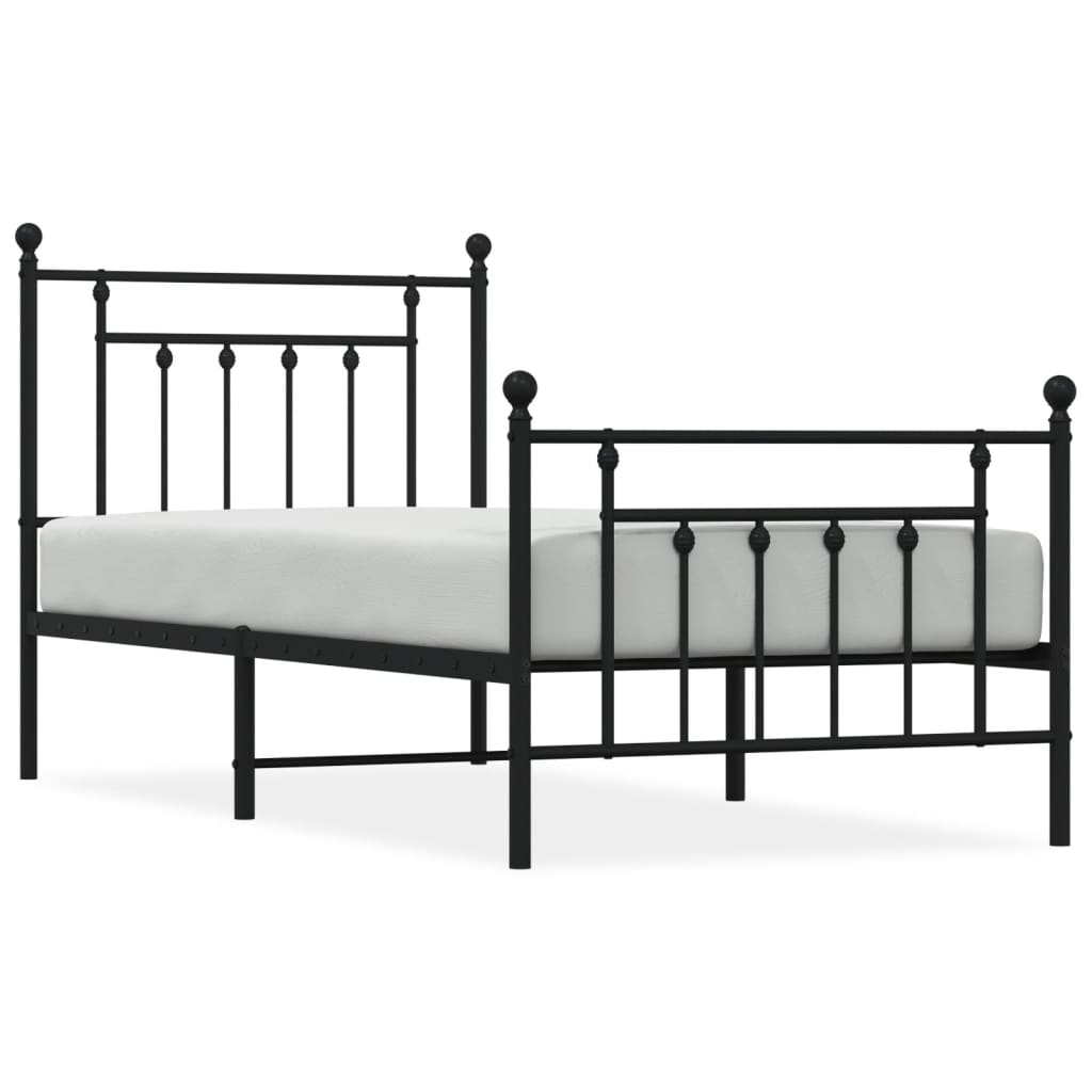 Metal Bed Frame without Mattress with Footboard Black 80x200cm