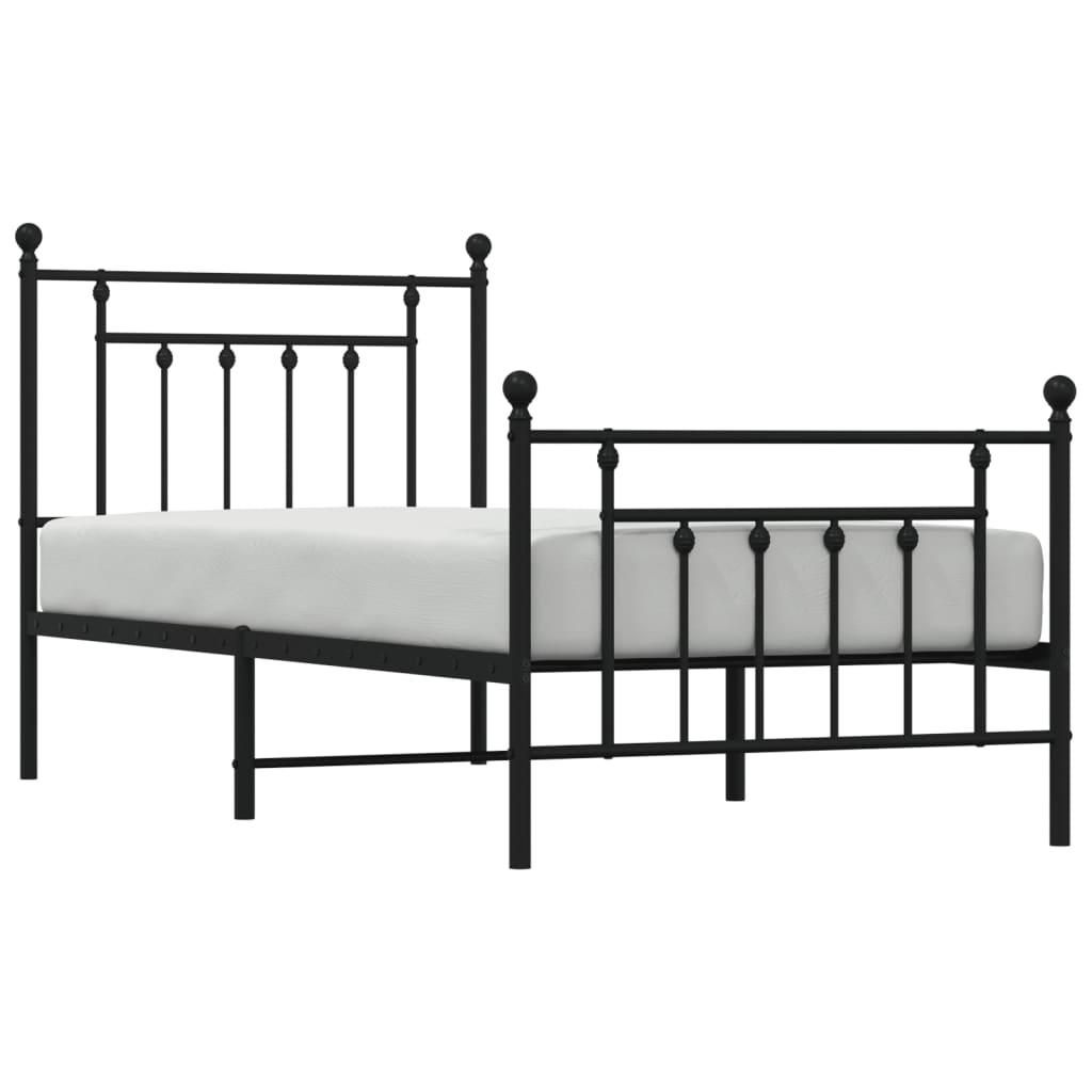 Metal Bed Frame without Mattress with Footboard Black 80x200cm