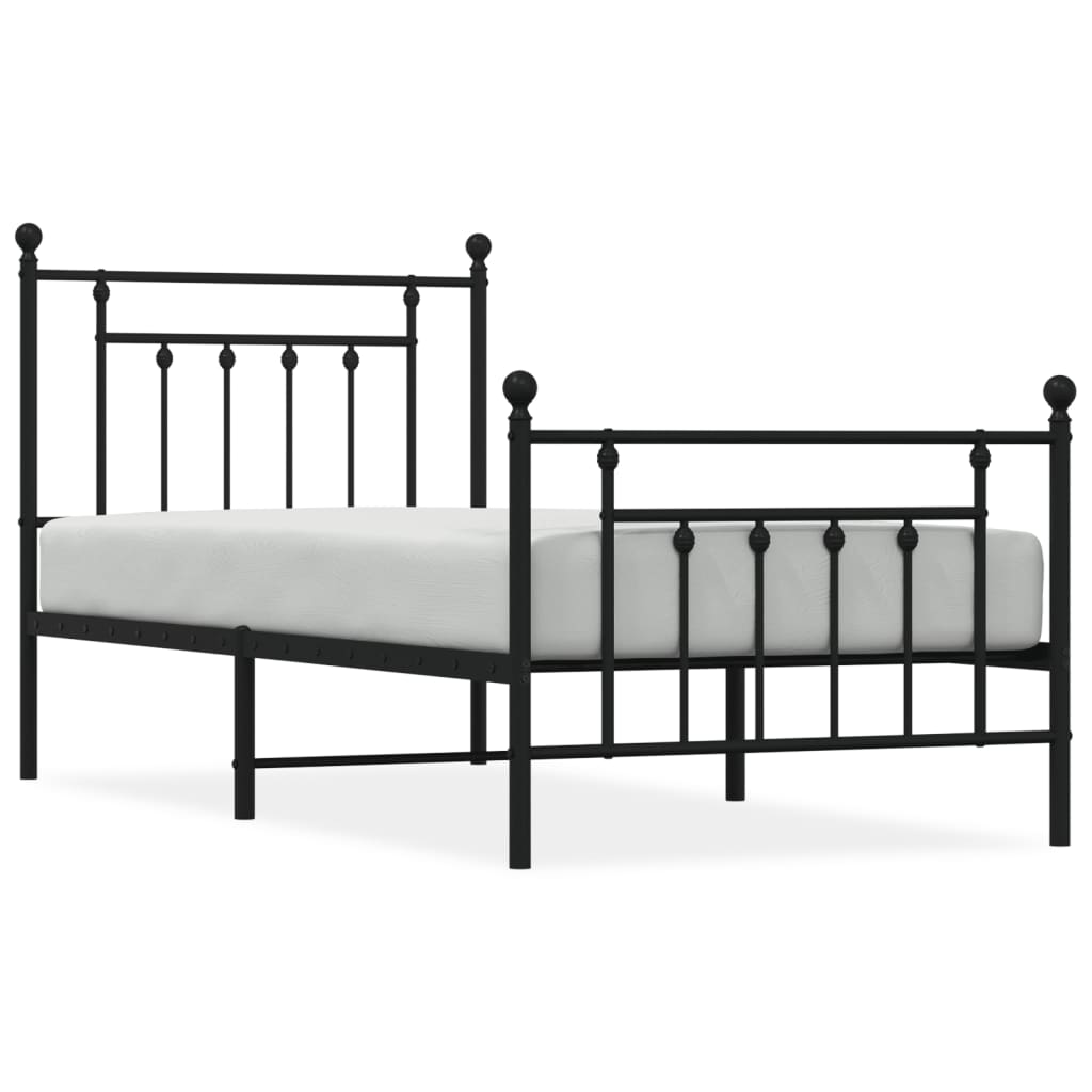 Metal Bed Frame without Mattress with Footboard Black 90x200cm