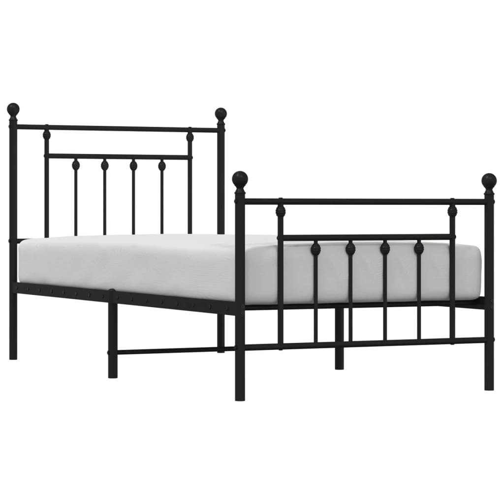 Metal Bed Frame without Mattress with Footboard Black 90x200cm