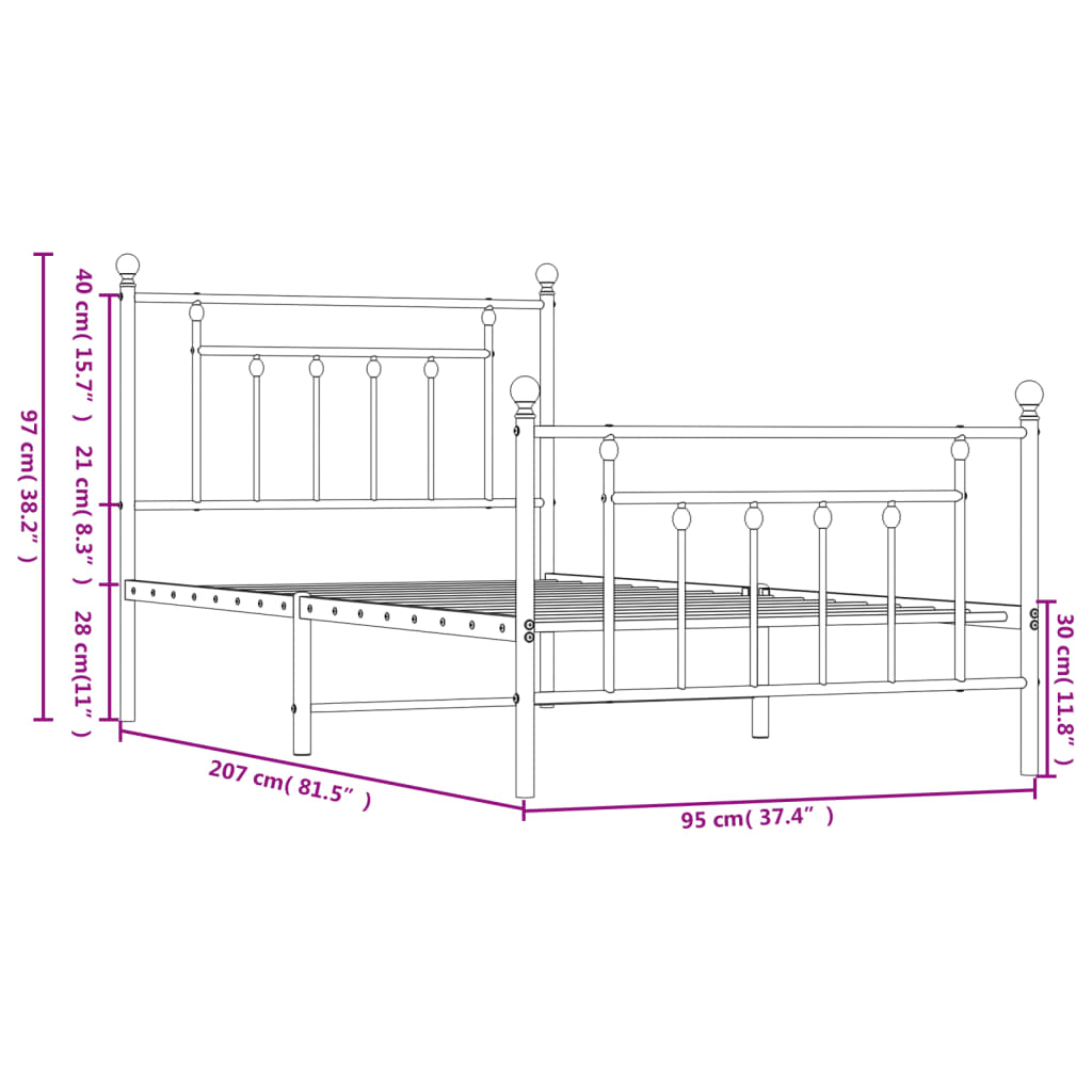 Metal Bed Frame without Mattress with Footboard Black 90x200cm