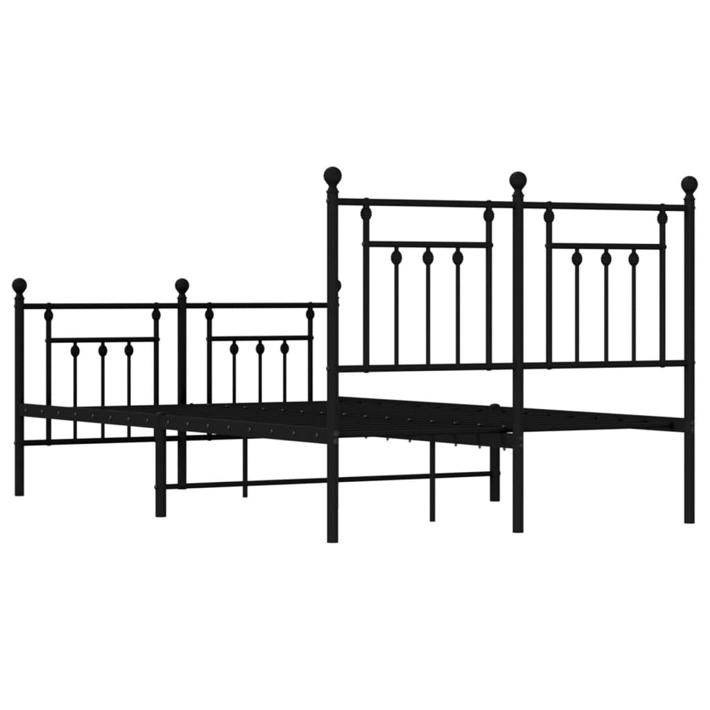 Metal Bed Frame without Mattress with Footboard Black 120x190cm