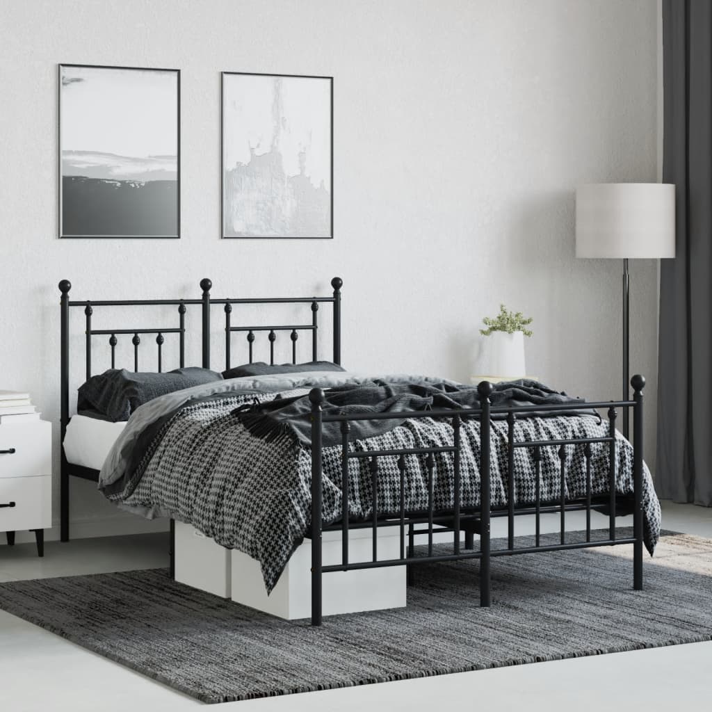 Metal Bed Frame without Mattress with Footboard Black 120x200cm