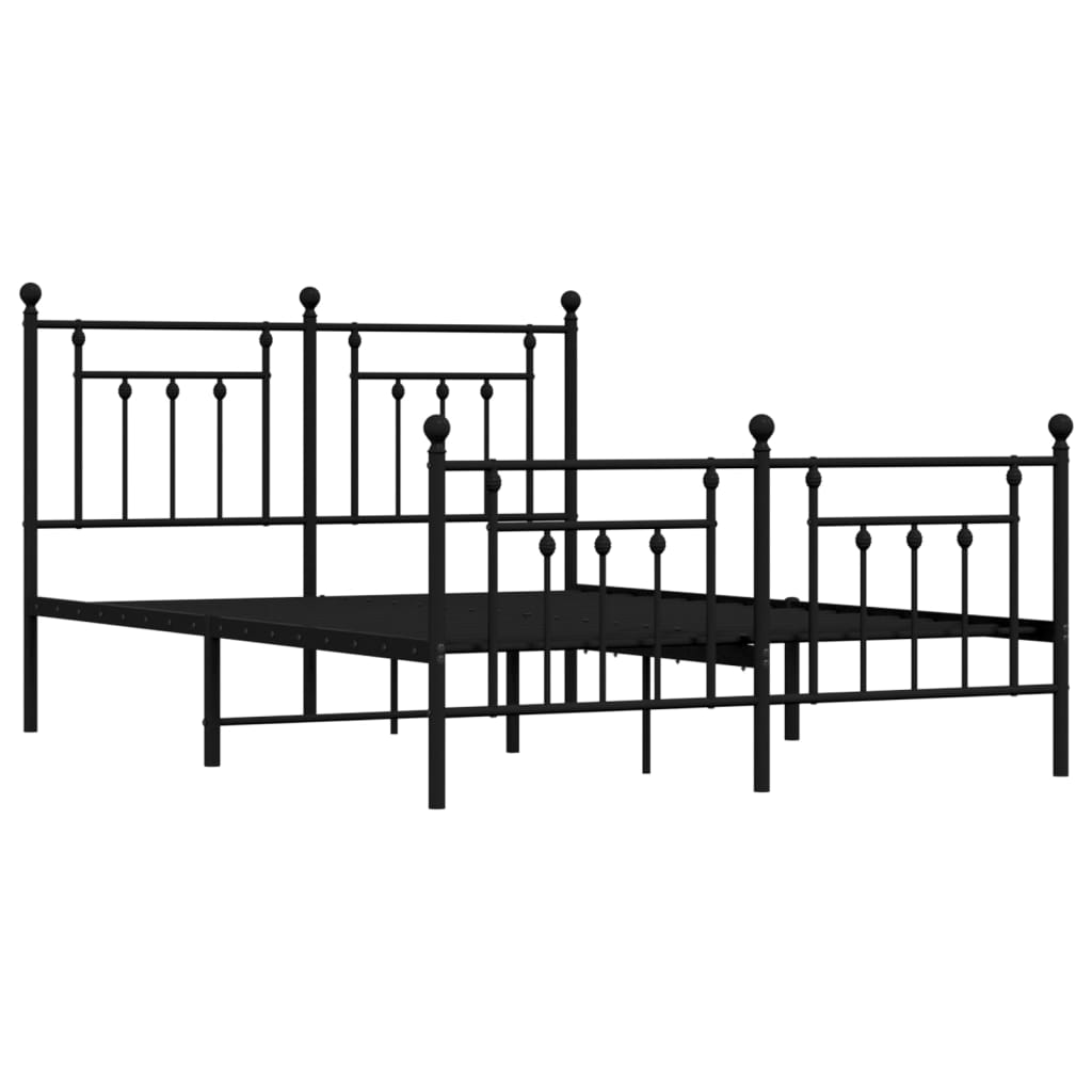 Metal Bed Frame without Mattress with Footboard Black 140x190cm