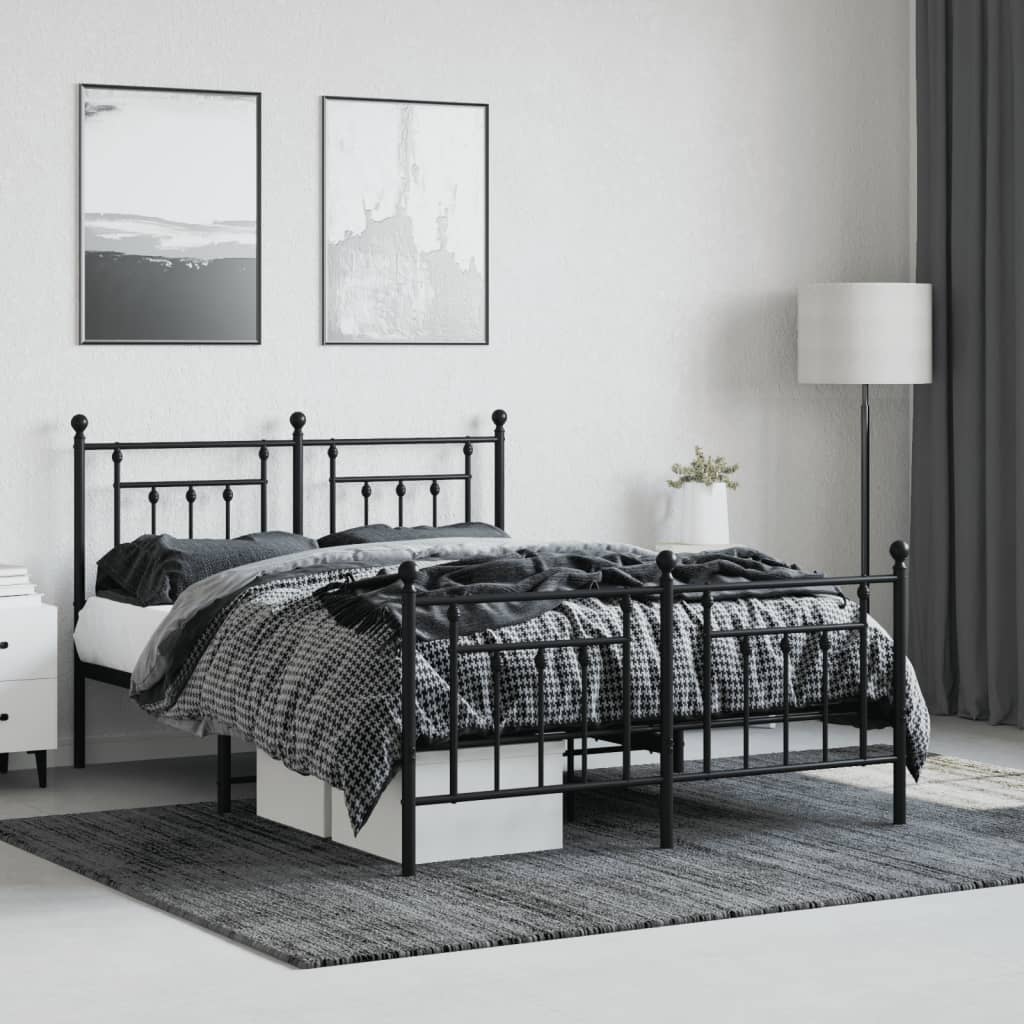 Metal Bed Frame without Mattress with Footboard Black 140x190cm
