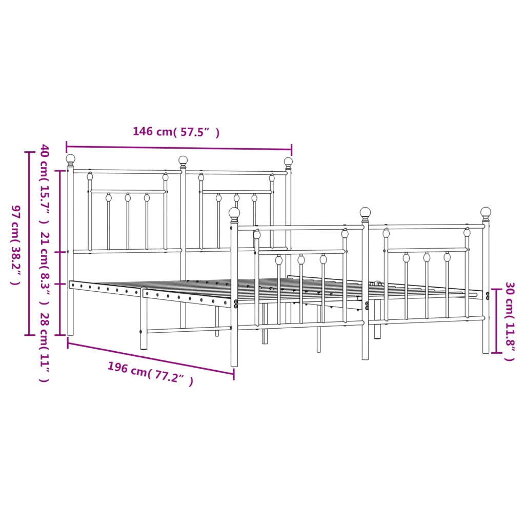 Metal Bed Frame without Mattress with Footboard Black 140x190cm