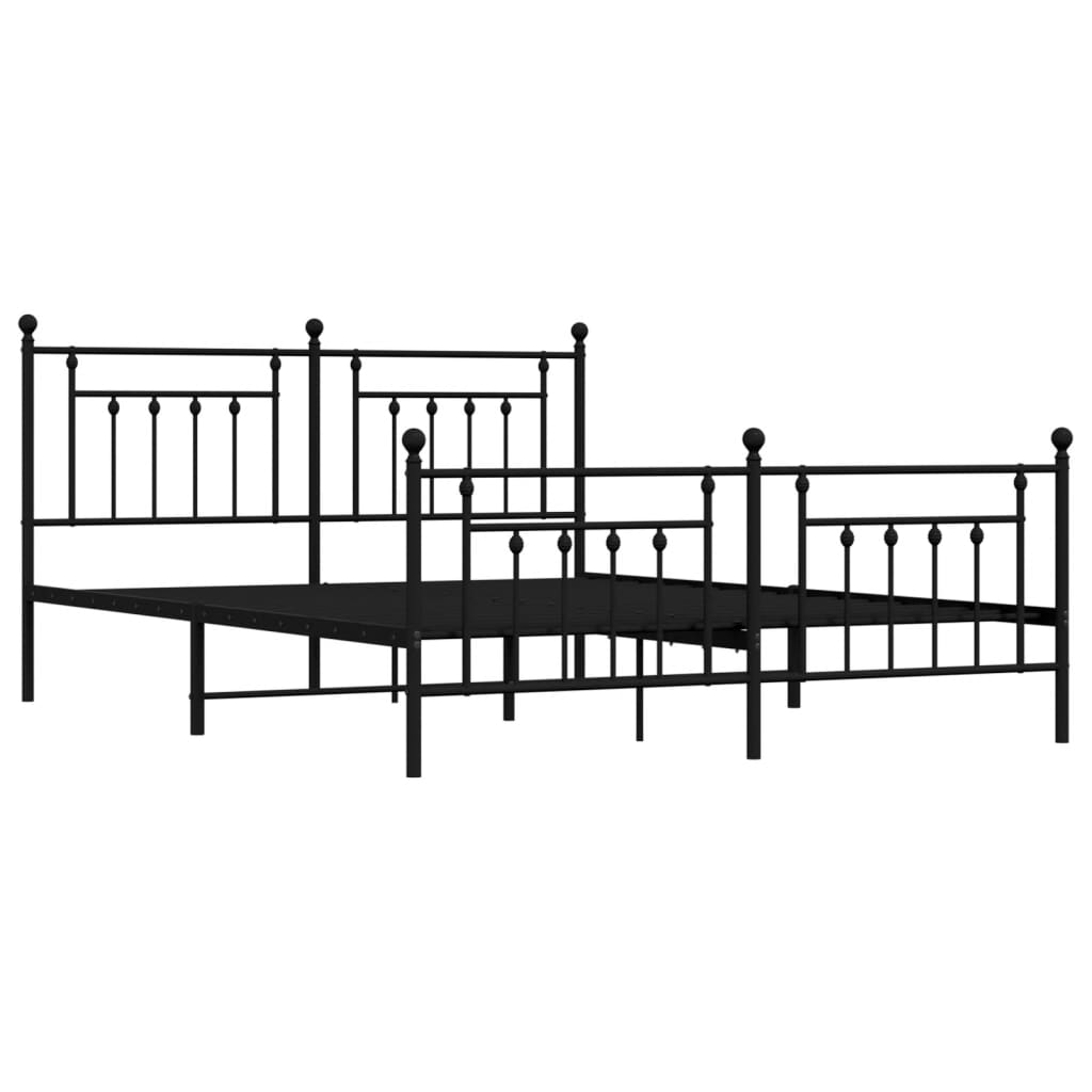 Metal Bed Frame without Mattress with Footboard Black 160x200cm