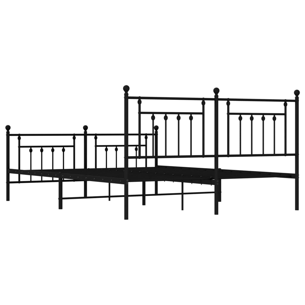 Metal Bed Frame without Mattress with Footboard Black 160x200cm