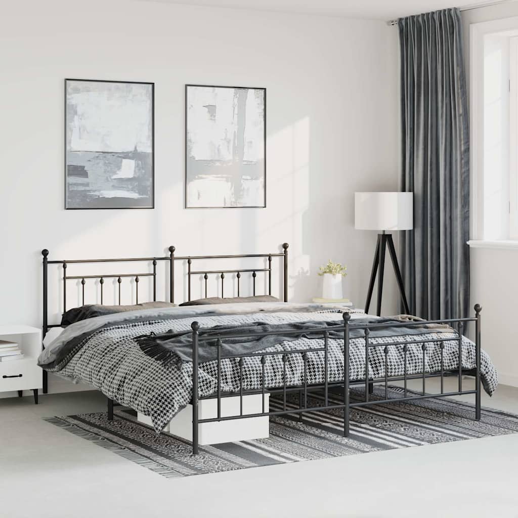 Metal Bed Frame without Mattress with Footboard Black 183x213cm
