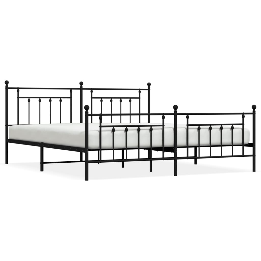 Metal Bed Frame without Mattress with Footboard Black 200x200cm