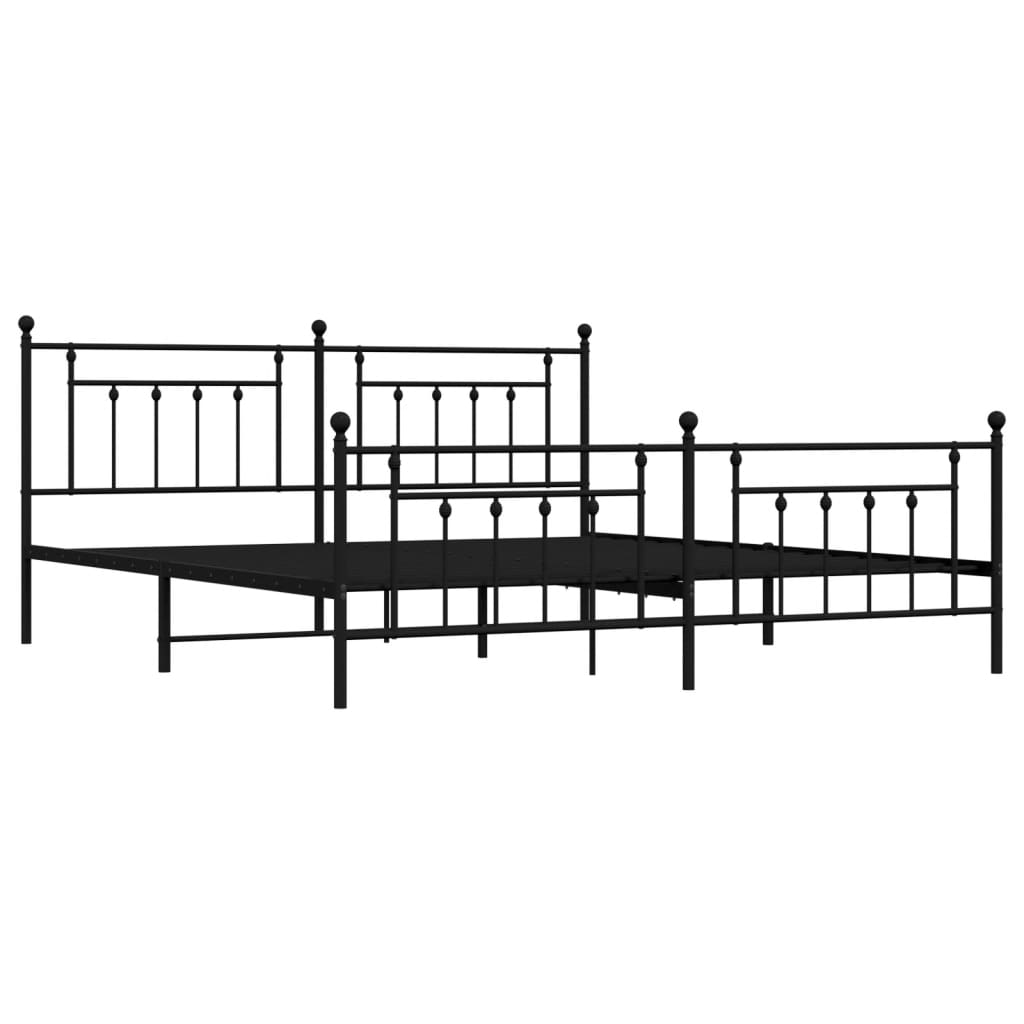 Metal Bed Frame without Mattress with Footboard Black 200x200cm