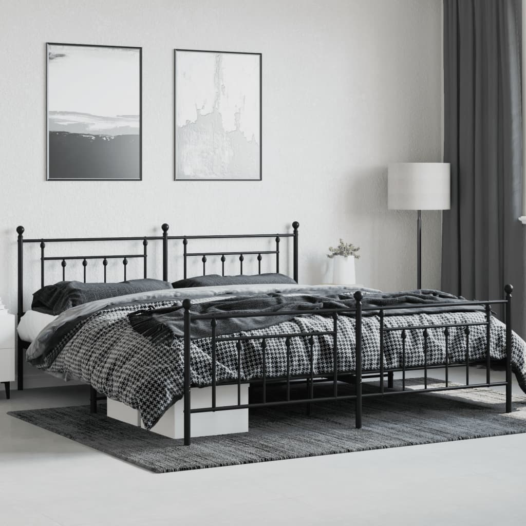 Metal Bed Frame without Mattress with Footboard Black 200x200cm