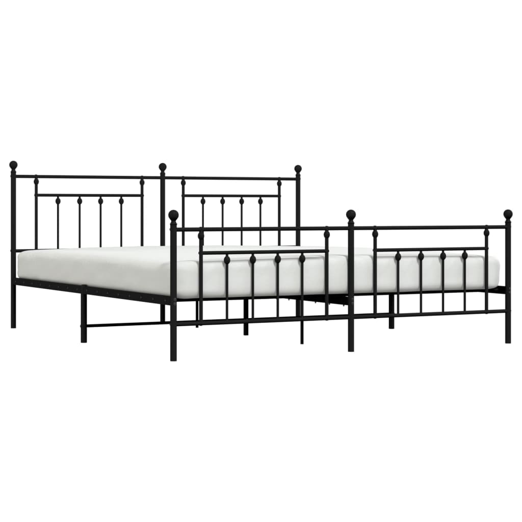 Metal Bed Frame without Mattress with Footboard Black 200x200cm