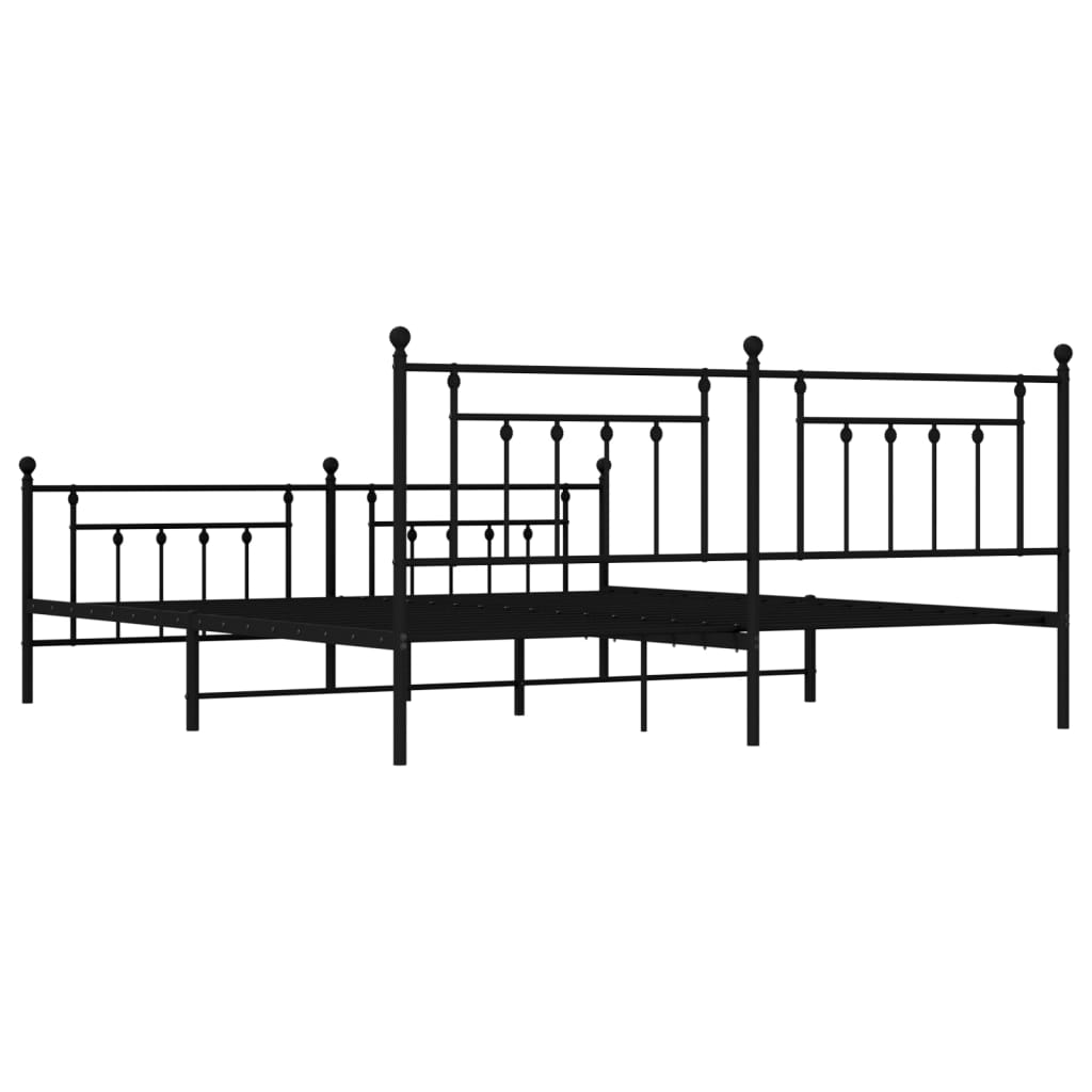 Metal Bed Frame without Mattress with Footboard Black 200x200cm