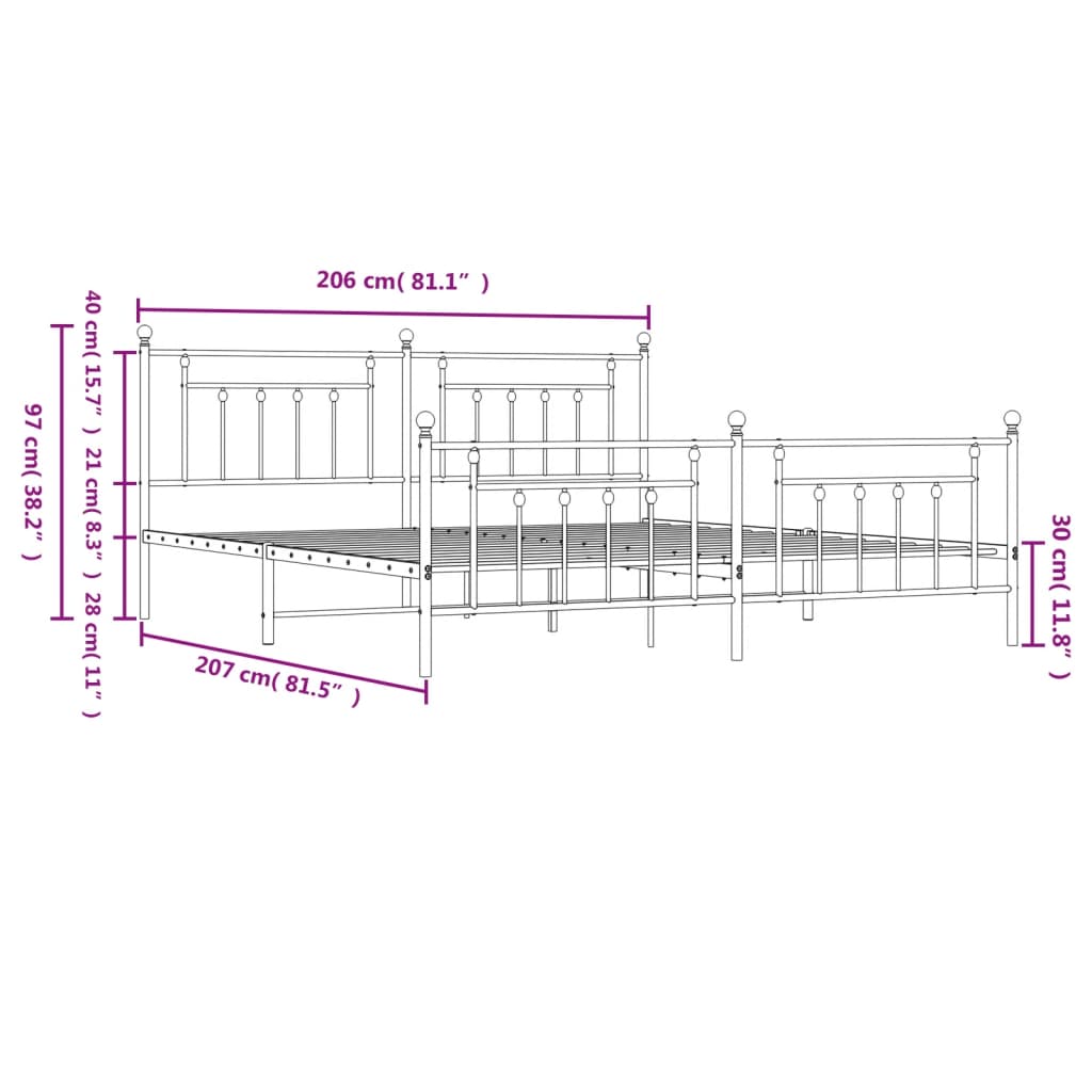 Metal Bed Frame without Mattress with Footboard Black 200x200cm