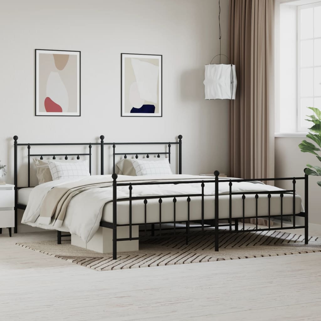 Metal Bed Frame without Mattress with Footboard Black 200x200cm
