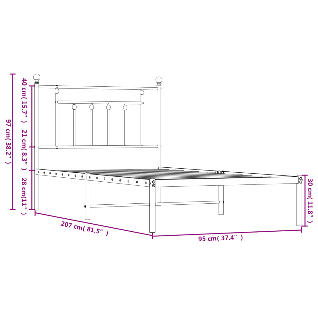Metal Bed Frame without Mattress with Headboard White 90x200cm