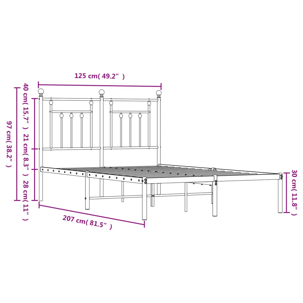Metal Bed Frame without Mattress with Headboard White 120x200cm