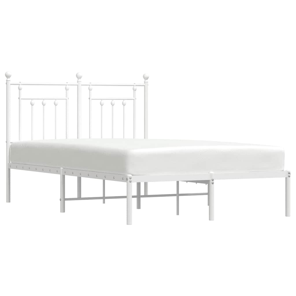 Metal Bed Frame without Mattress with Headboard White 135x190cm