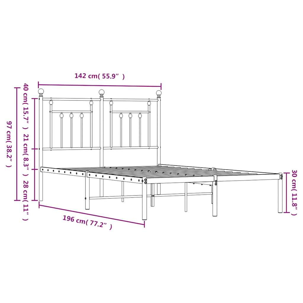 Metal Bed Frame without Mattress with Headboard White 135x190cm