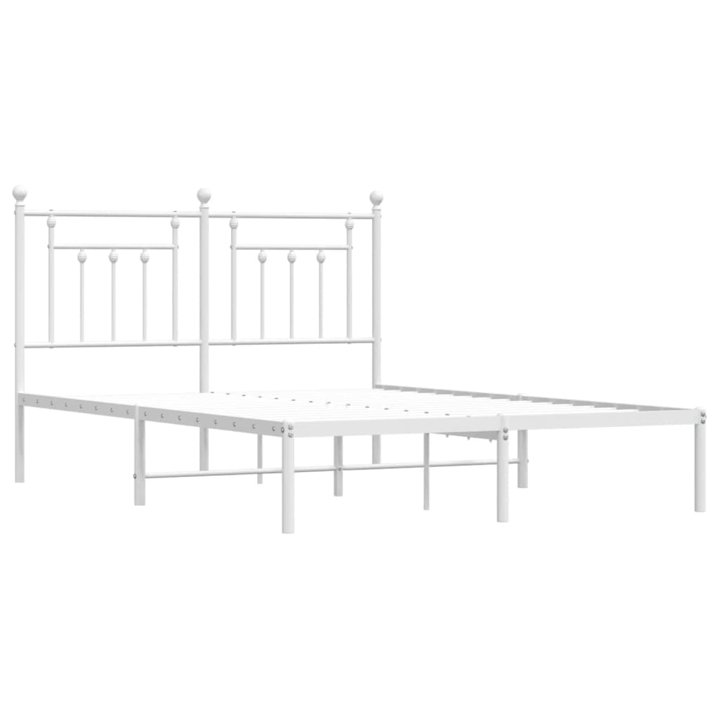 Metal Bed Frame without Mattress with Headboard White 140x190cm