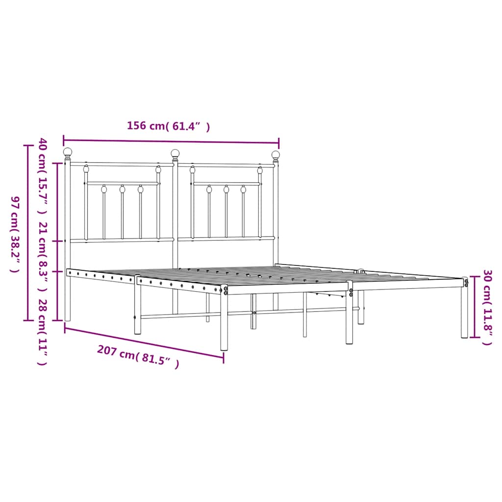 Metal Bed Frame without Mattress with Headboard White 150x200cm