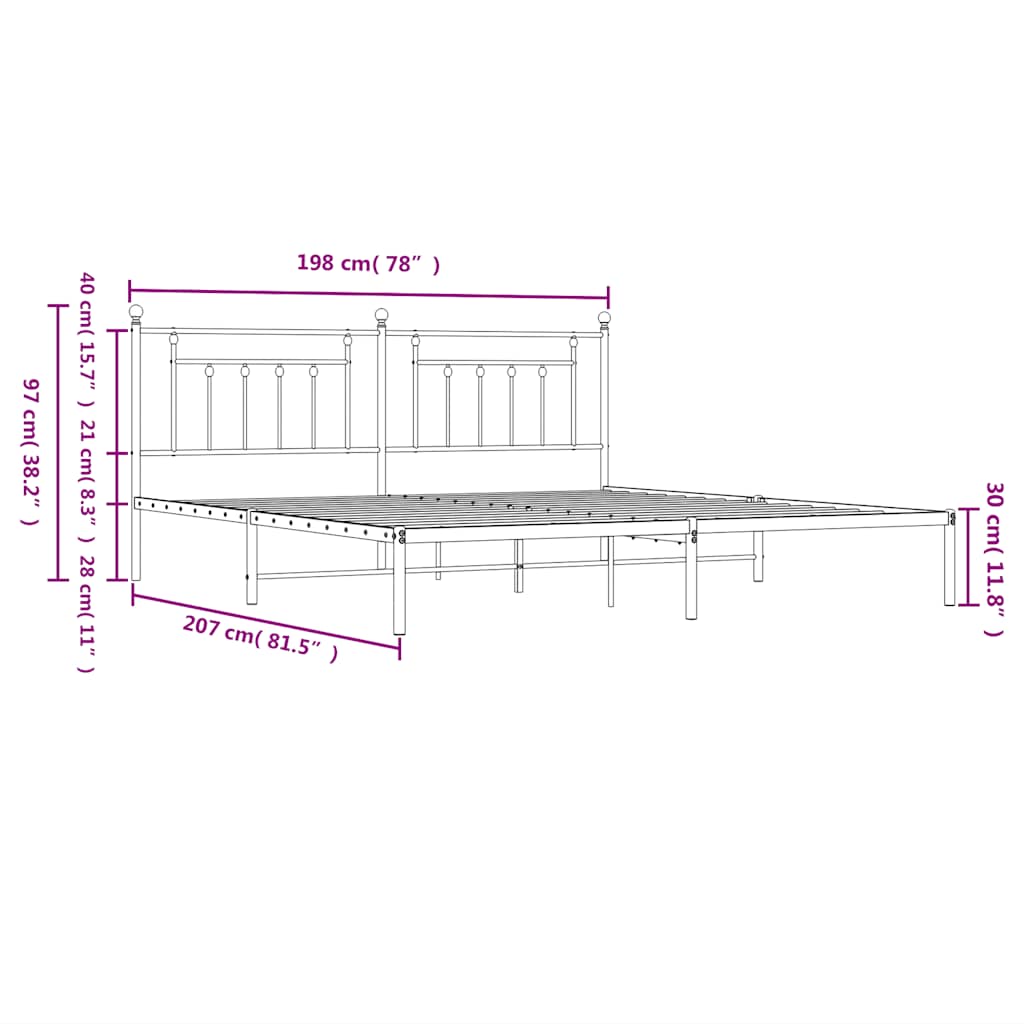 Metal Bed Frame without Mattress with Headboard White 193x203cm