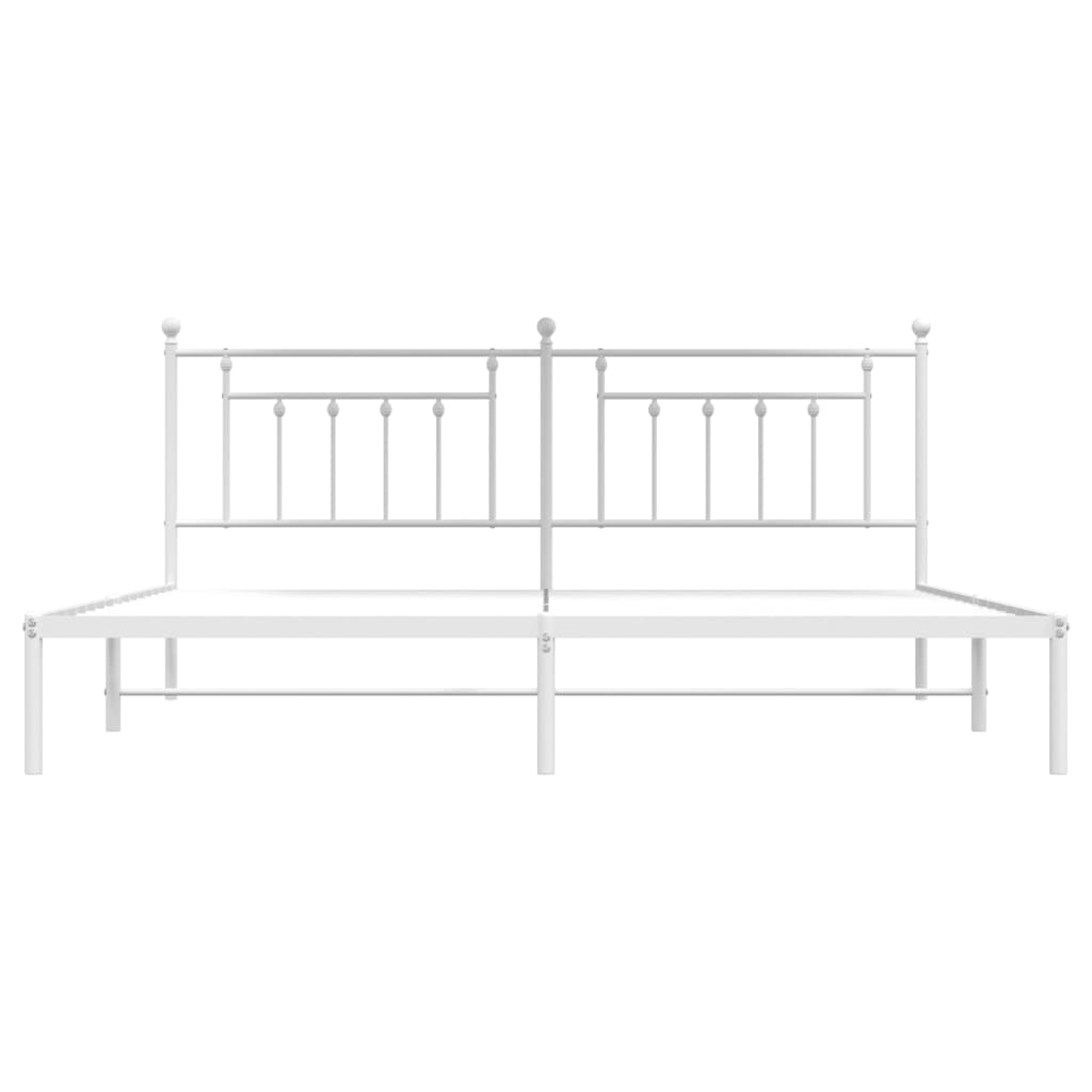 Metal Bed Frame without Mattress with Headboard White 200x200cm