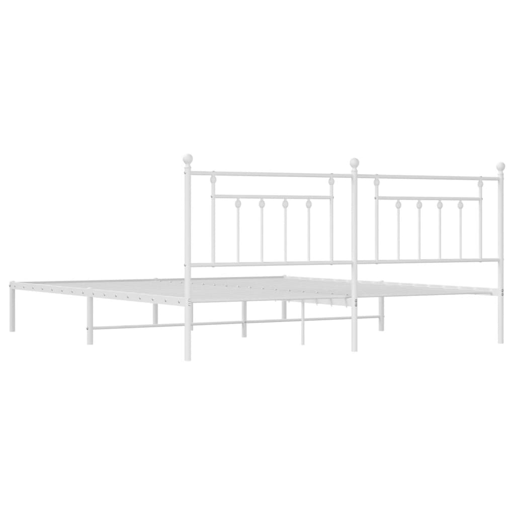 Metal Bed Frame without Mattress with Headboard White 200x200cm