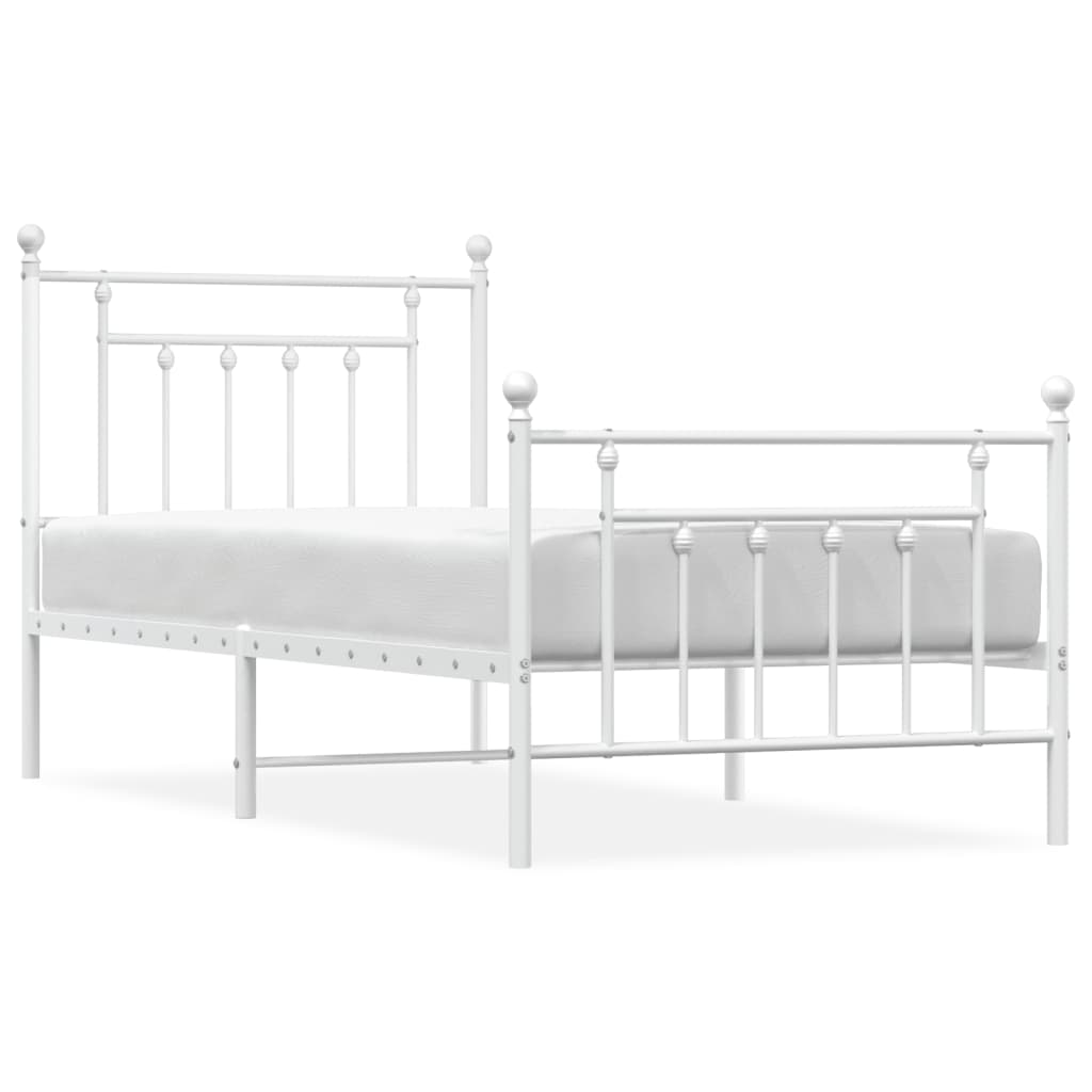 Metal Bed Frame without Mattress with Footboard White 80x200cm