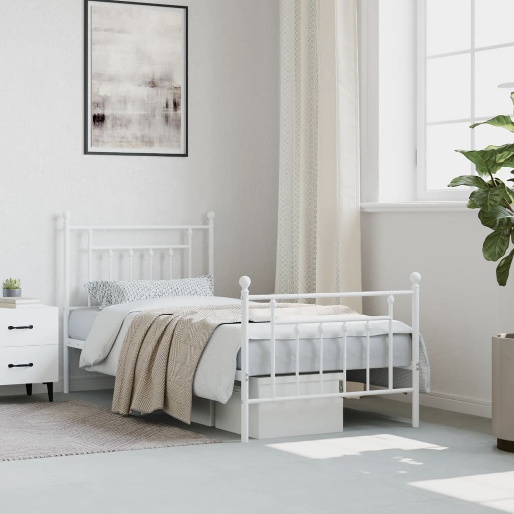 Metal Bed Frame without Mattress with Footboard White 90x190cm