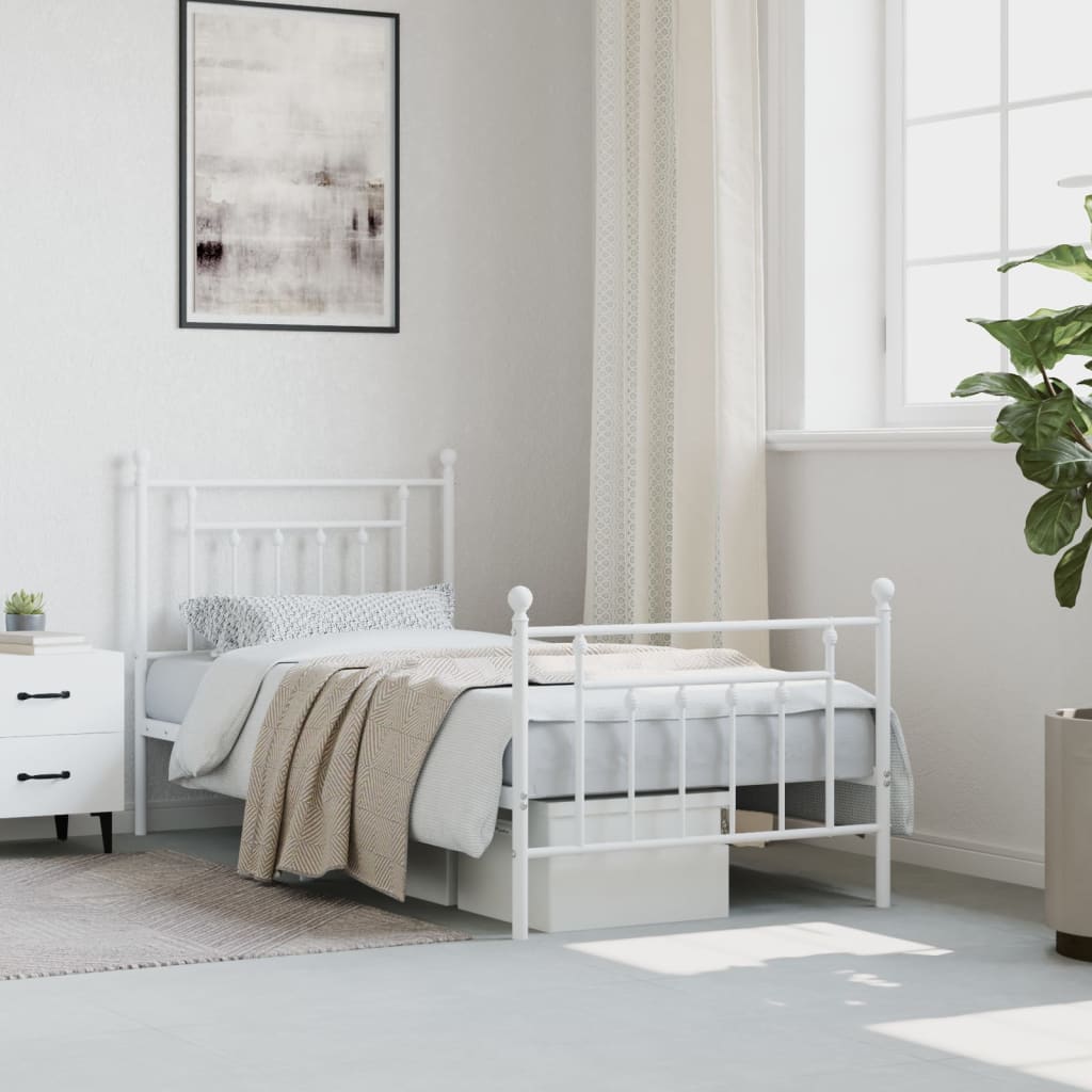 Metal Bed Frame without Mattress with Footboard White 90x200cm