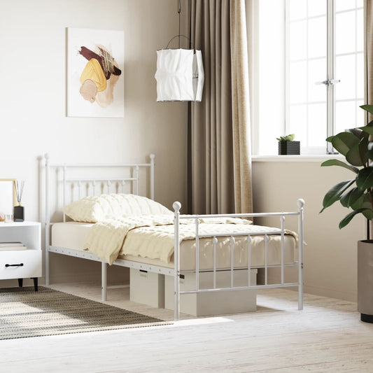 Metal Bed Frame without Mattress with Footboard White 90x200cm