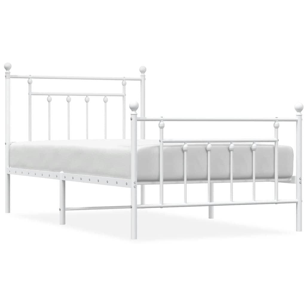 Metal Bed Frame without Mattress with Footboard White 100x190cm