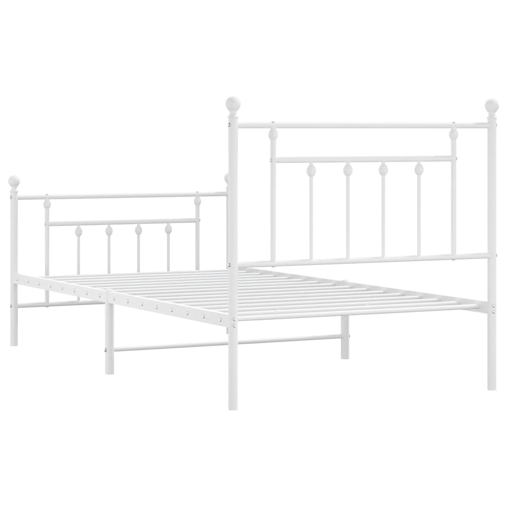 Metal Bed Frame without Mattress with Footboard White 100x190cm