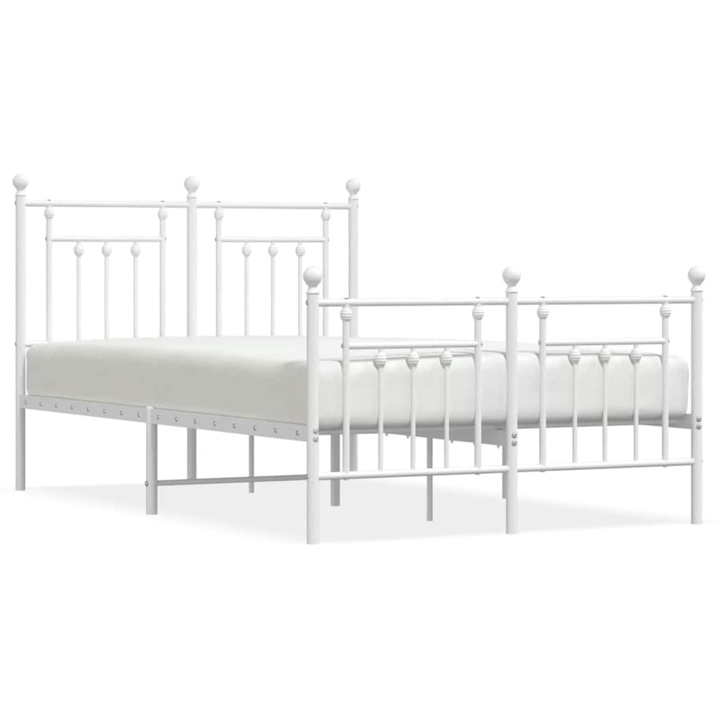 Metal Bed Frame without Mattress with Footboard White 135x190cm