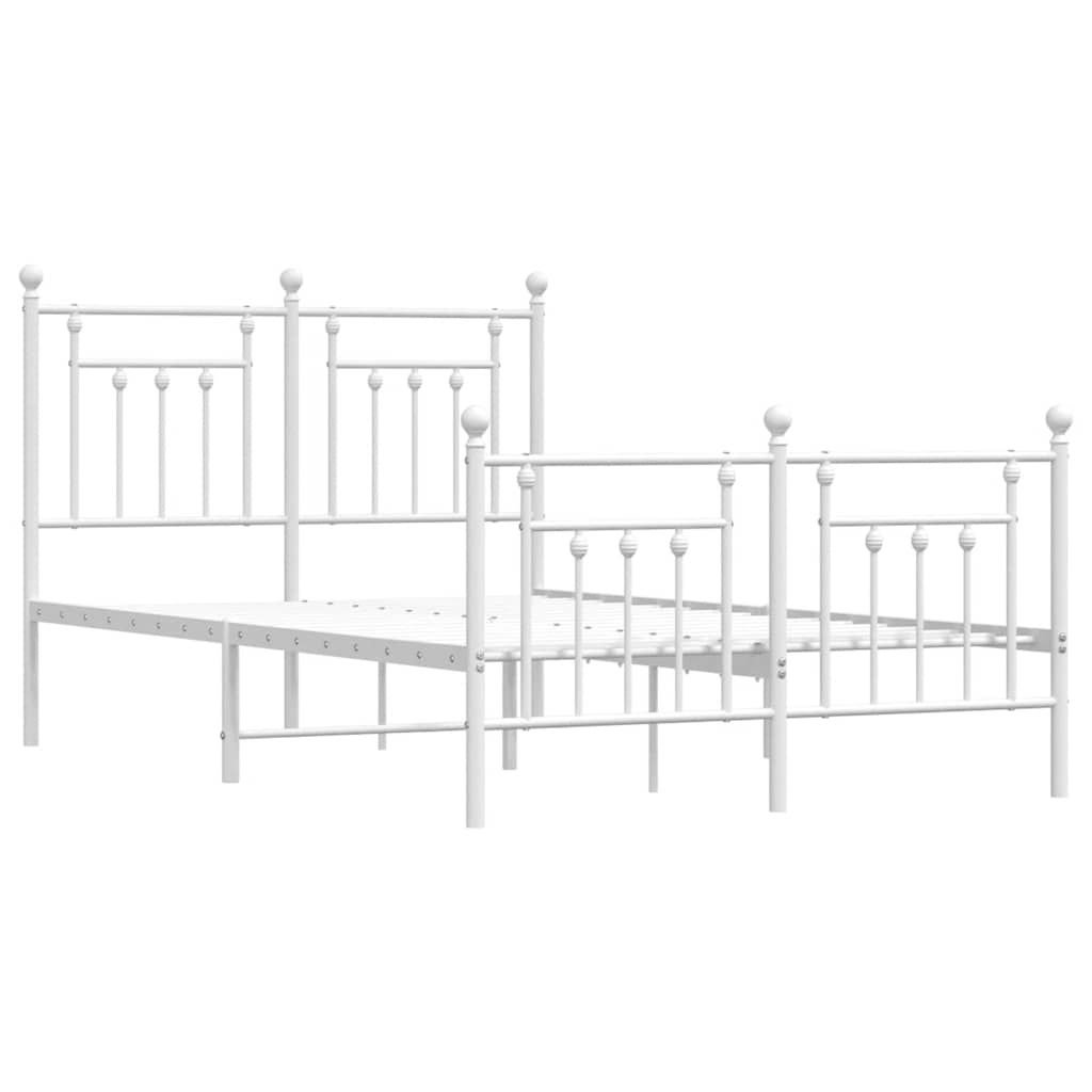Metal Bed Frame without Mattress with Footboard White 135x190cm