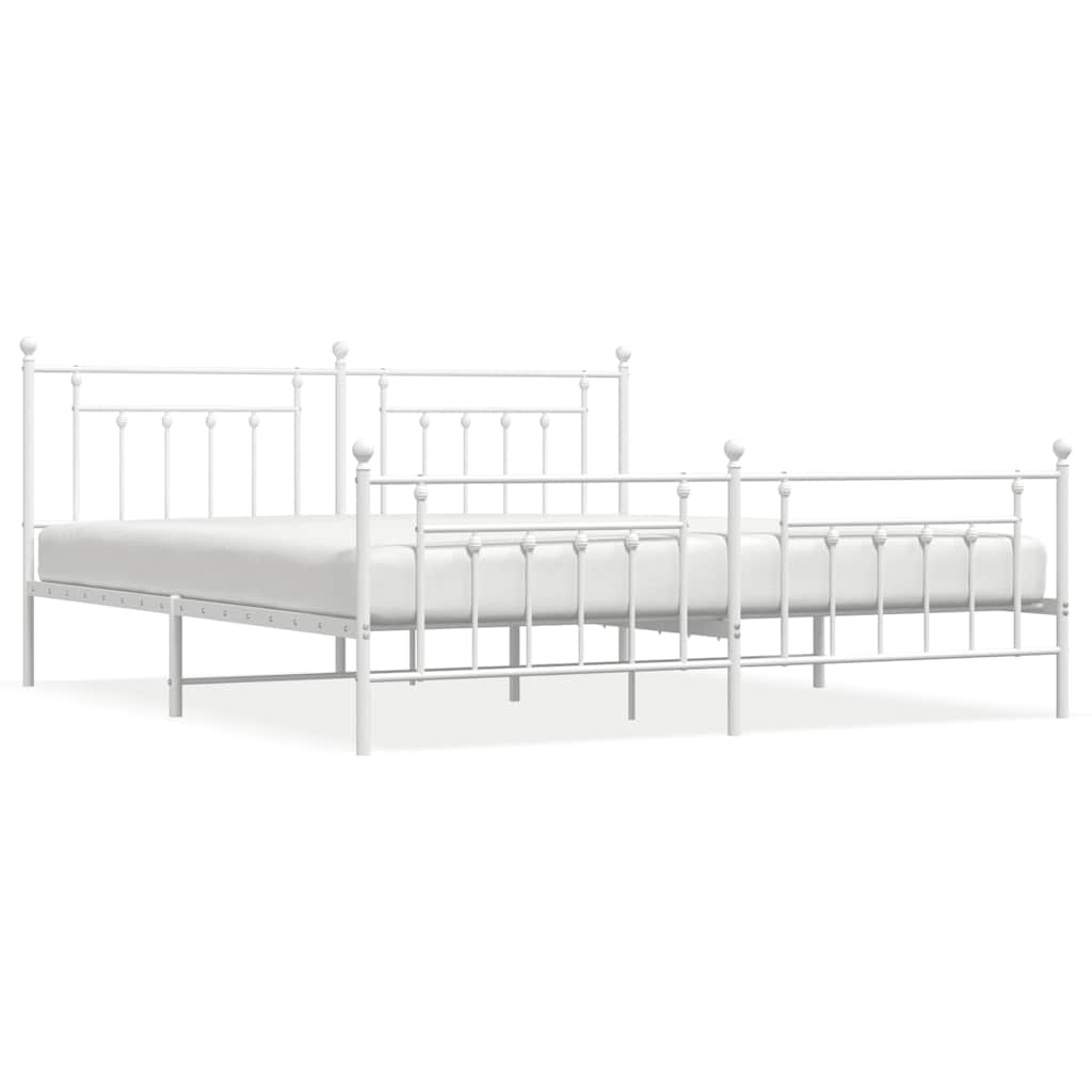 Metal Bed Frame without Mattress with Footboard White 193x203cm