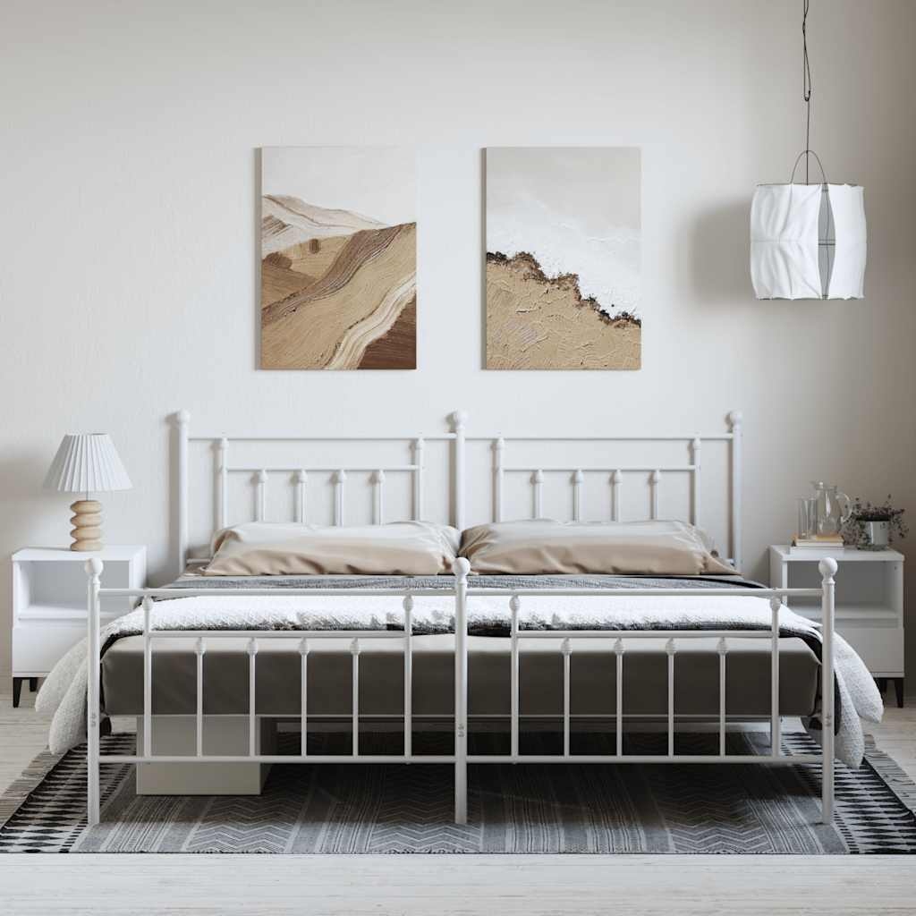 Metal Bed Frame without Mattress with Footboard White 193x203cm