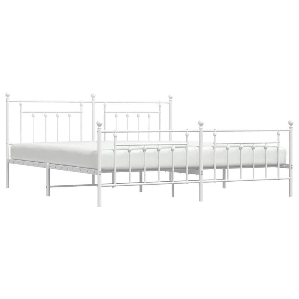 Metal Bed Frame without Mattress with Footboard White 193x203cm
